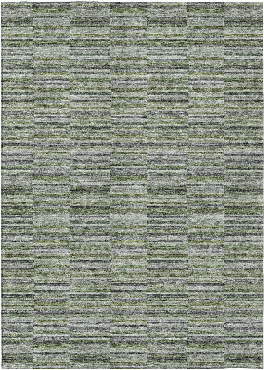 Olive Green And Gray Striped Washable Indoor Outdoor Area Rug Photo 2