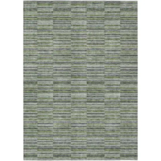 Olive Green And Gray Striped Washable Indoor Outdoor Area Rug Photo 2