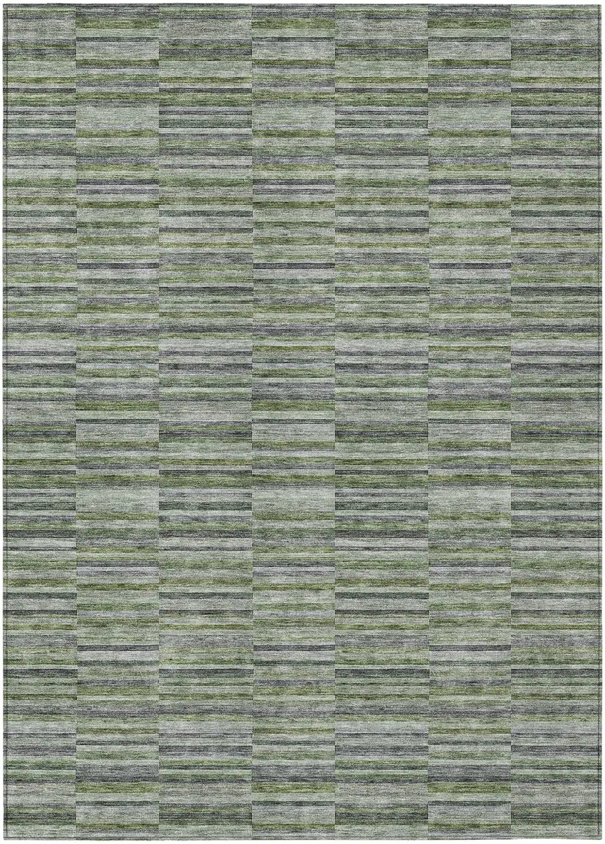 Olive Green And Gray Striped Washable Indoor Outdoor Area Rug Photo 2