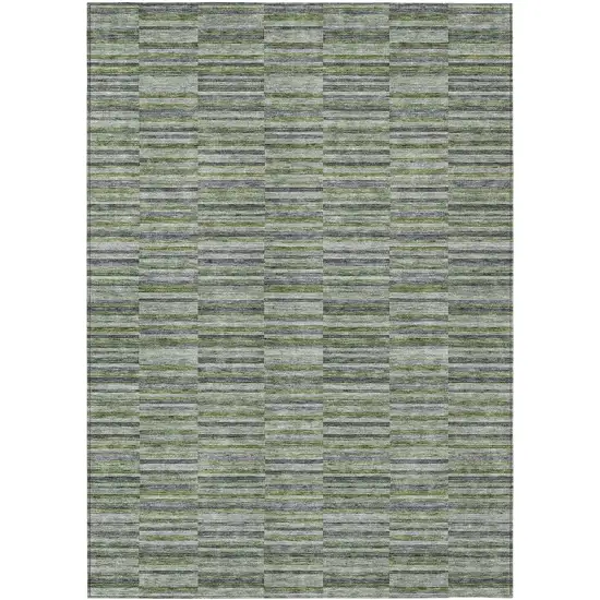 Olive Green And Gray Striped Washable Indoor Outdoor Area Rug Photo 2