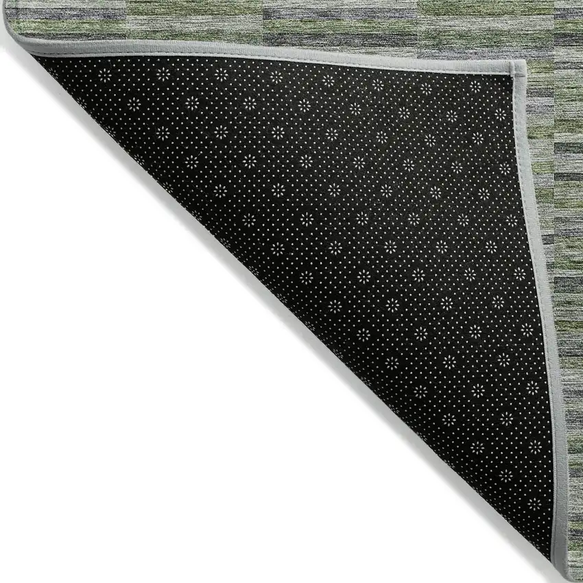 Olive Green And Gray Striped Washable Indoor Outdoor Area Rug Photo 4