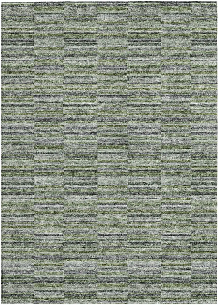 Olive Green And Gray Striped Washable Indoor Outdoor Area Rug Photo 6