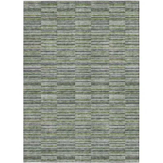 Olive Green And Gray Striped Washable Indoor Outdoor Area Rug Photo 6