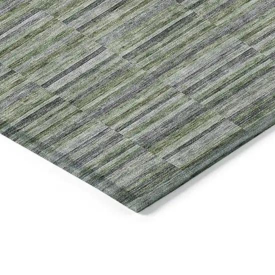 Olive Green And Gray Striped Washable Indoor Outdoor Area Rug Photo 5