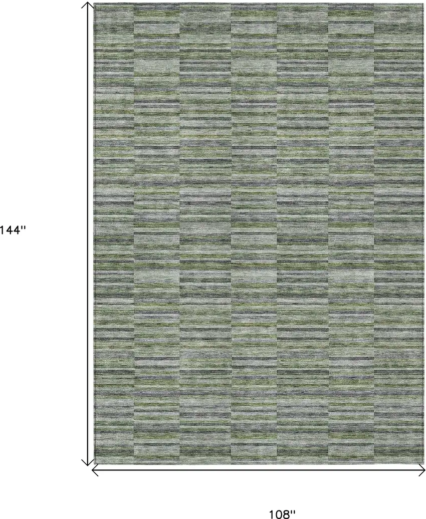 Olive Green And Gray Striped Washable Indoor Outdoor Area Rug Photo 3