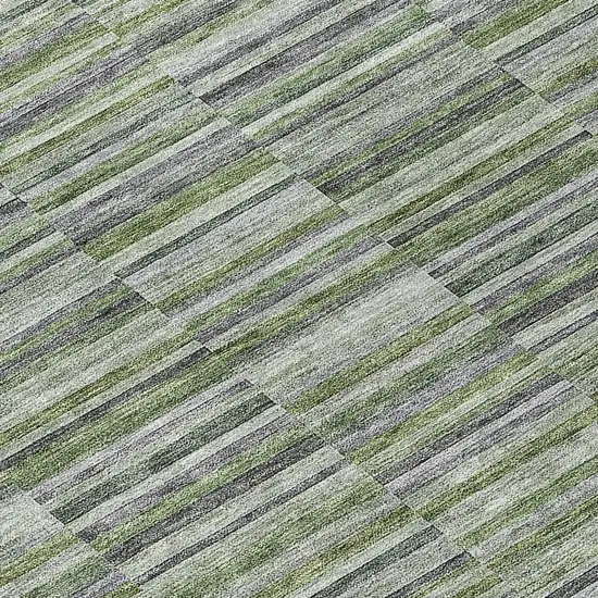 Olive Green And Gray Striped Washable Indoor Outdoor Area Rug Photo 8