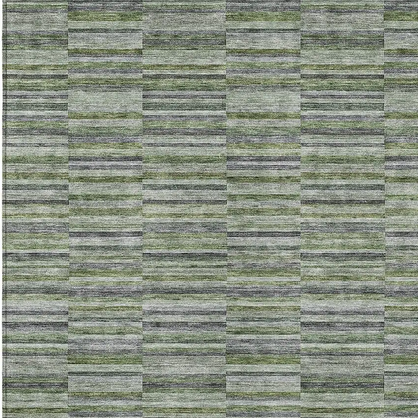 Olive Green And Gray Striped Washable Indoor Outdoor Area Rug Photo 6