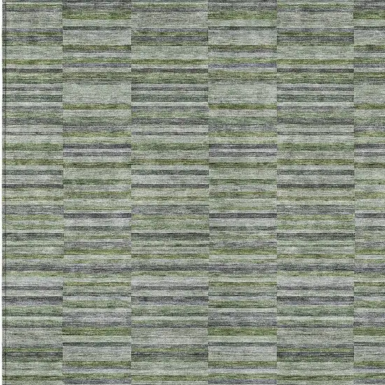 Olive Green And Gray Striped Washable Indoor Outdoor Area Rug Photo 6