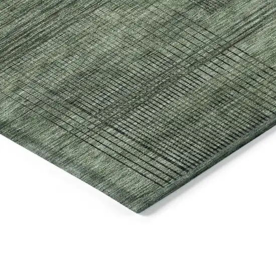 Olive Green And Gray Striped Washable Indoor Outdoor Area Rug Photo 5