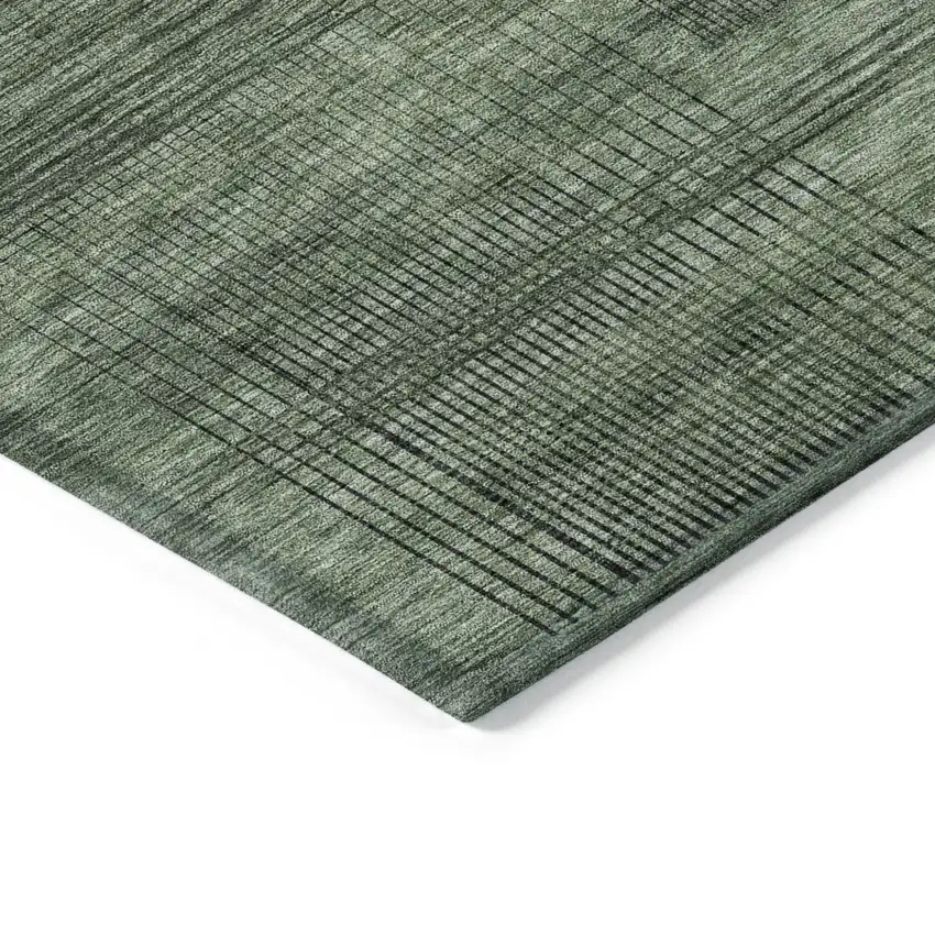 Olive Green And Gray Striped Washable Indoor Outdoor Area Rug Photo 5