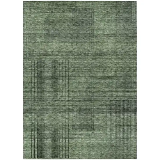 Olive Green And Gray Striped Washable Indoor Outdoor Area Rug Photo 2