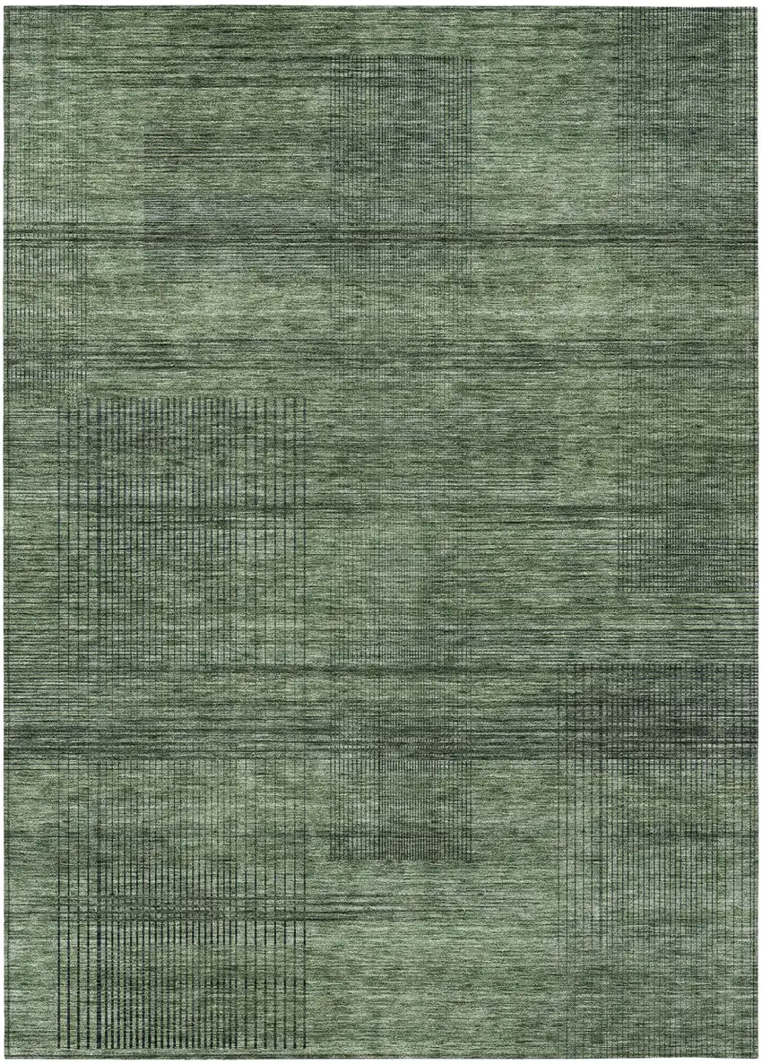 Olive Green And Gray Striped Washable Indoor Outdoor Area Rug Photo 2
