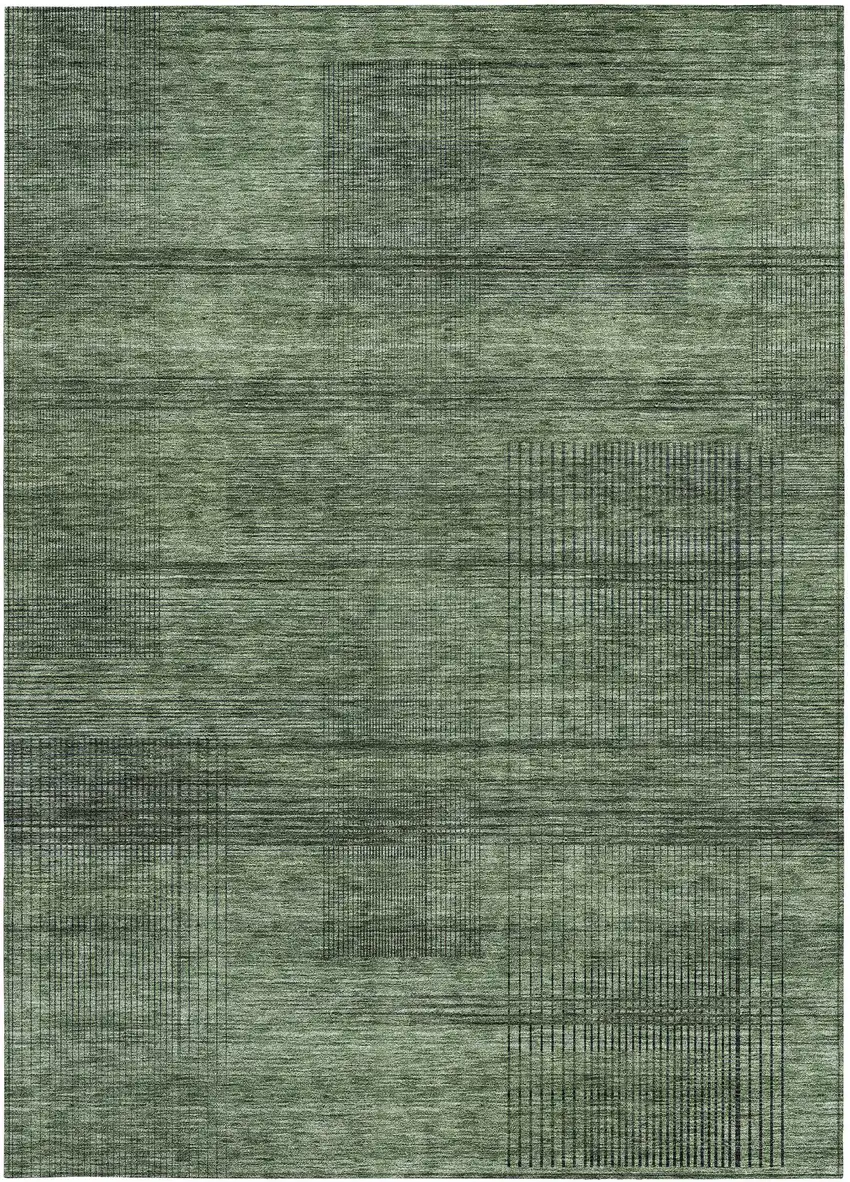 Olive Green And Gray Striped Washable Indoor Outdoor Area Rug Photo 7