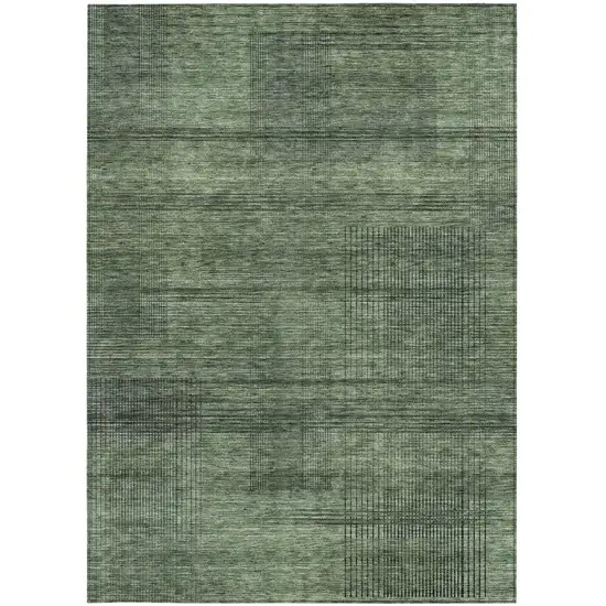 Olive Green And Gray Striped Washable Indoor Outdoor Area Rug Photo 7