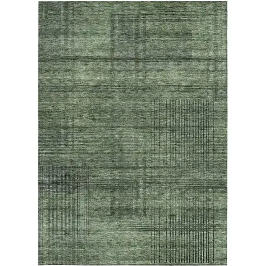Olive Green And Gray Striped Washable Indoor Outdoor Area Rug Photo 7