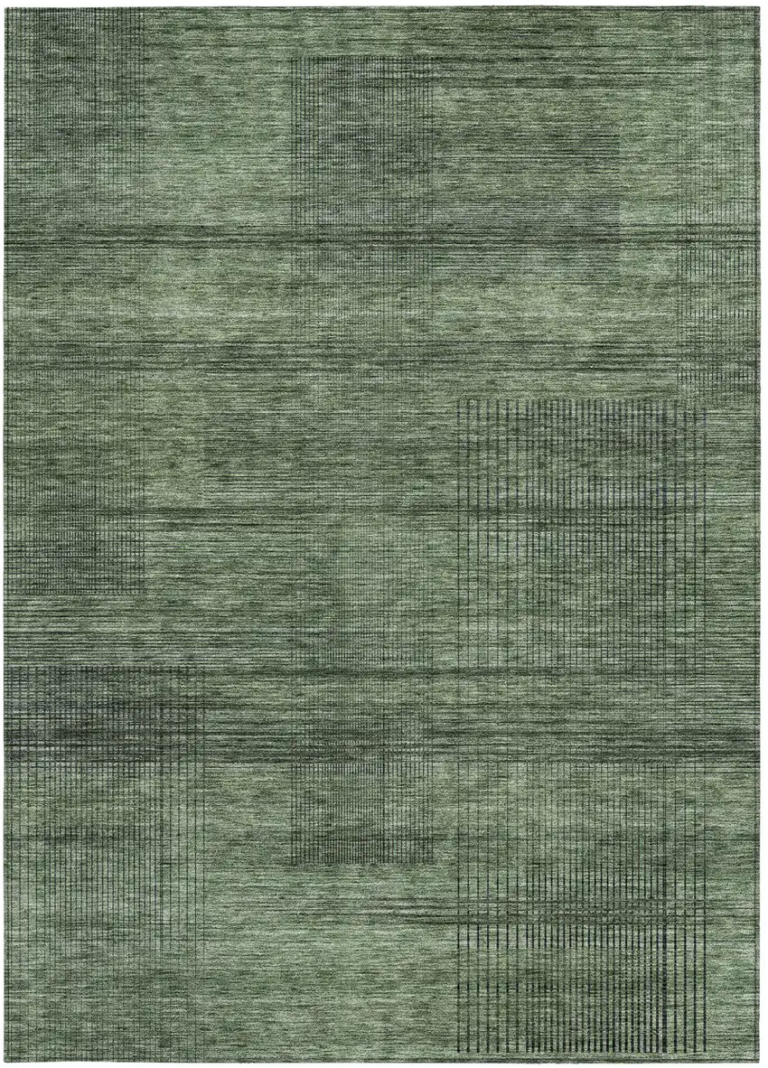 Olive Green And Gray Striped Washable Indoor Outdoor Area Rug Photo 7