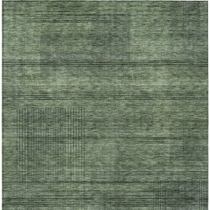 Olive Green And Gray Striped Washable Indoor Outdoor Area Rug Photo 6