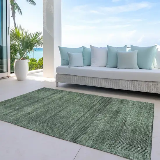 Olive Green And Gray Striped Washable Indoor Outdoor Area Rug Photo 8