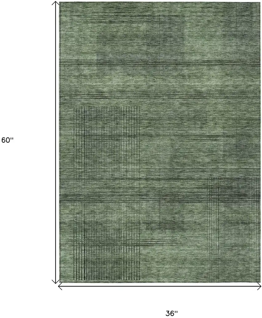 Olive Green And Gray Striped Washable Indoor Outdoor Area Rug Photo 3