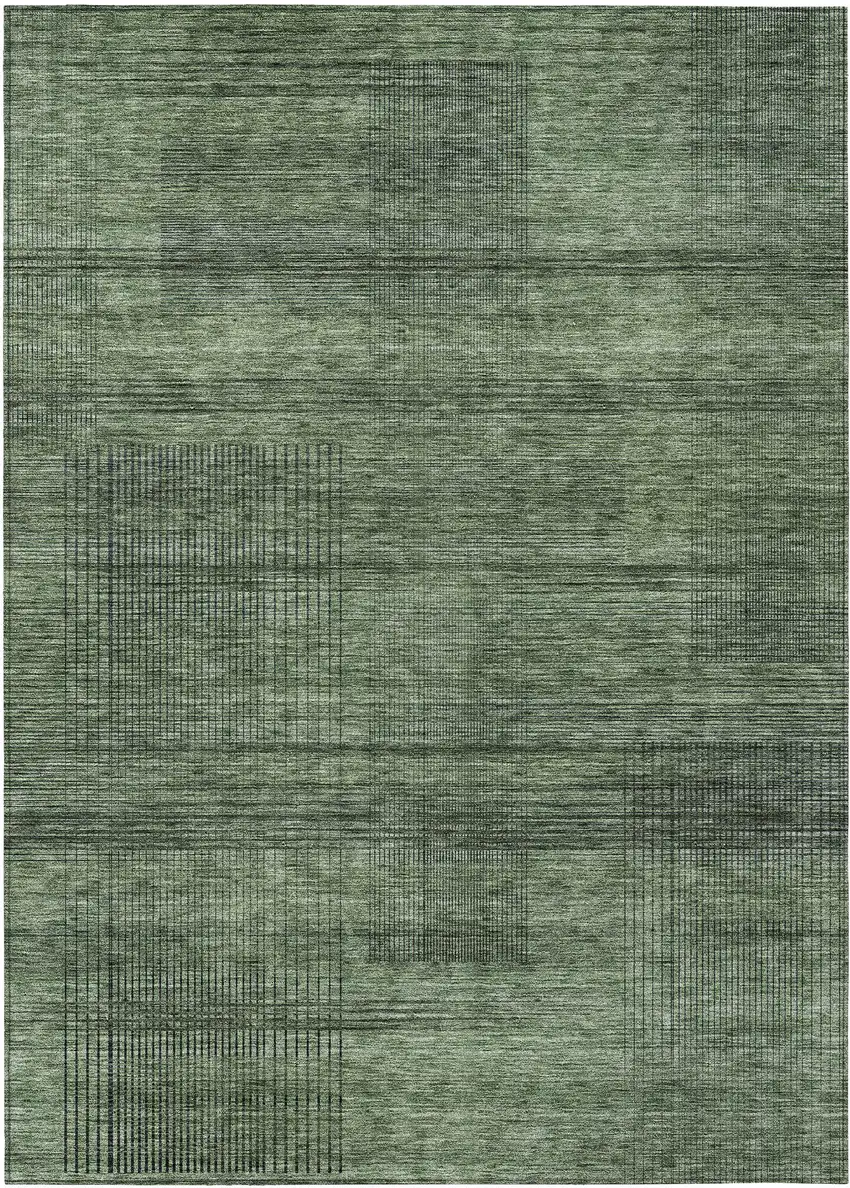 Olive Green And Gray Striped Washable Indoor Outdoor Area Rug Photo 2