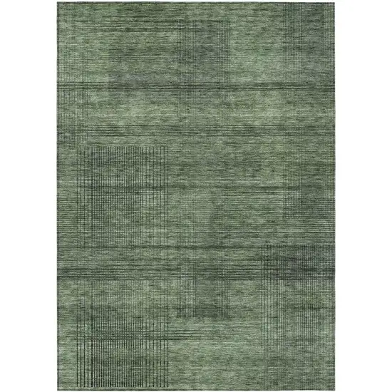 Olive Green And Gray Striped Washable Indoor Outdoor Area Rug Photo 2