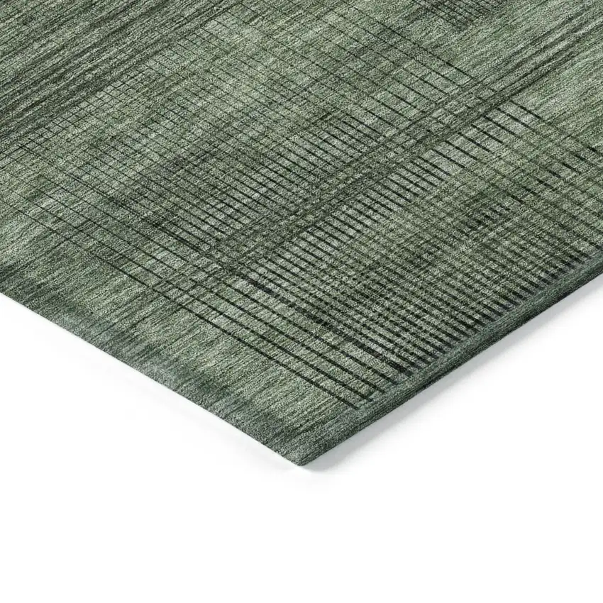 Olive Green And Gray Striped Washable Indoor Outdoor Area Rug Photo 5