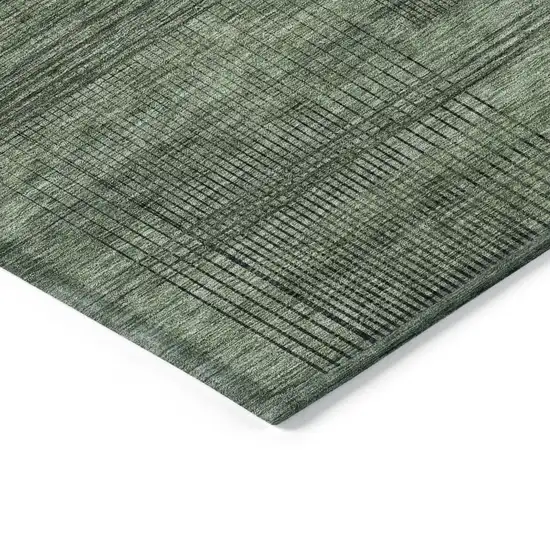 Olive Green And Gray Striped Washable Indoor Outdoor Area Rug Photo 5