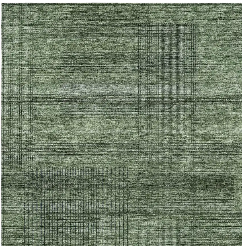 Olive Green And Gray Striped Washable Indoor Outdoor Area Rug Photo 6