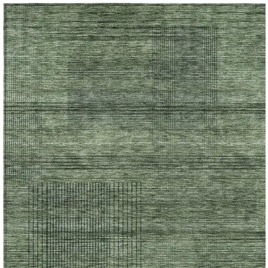 Olive Green And Gray Striped Washable Indoor Outdoor Area Rug Photo 6