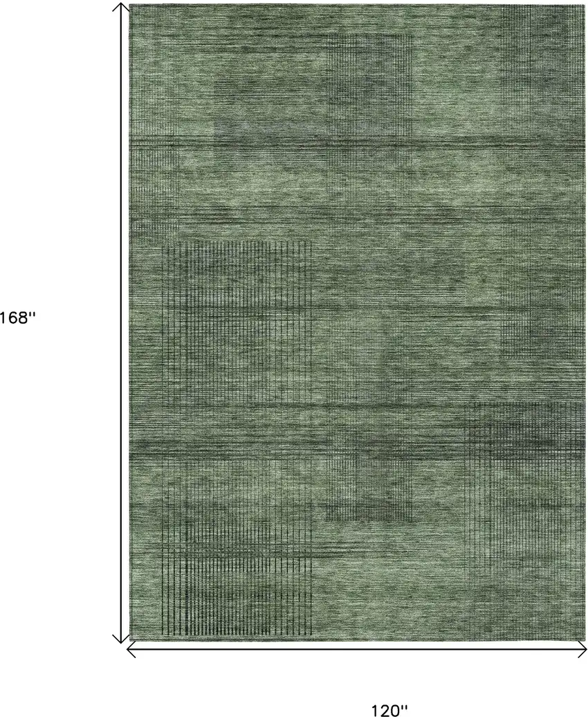 Olive Green And Gray Striped Washable Indoor Outdoor Area Rug Photo 3