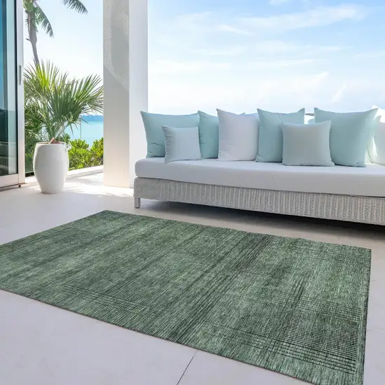 Olive Green And Gray Striped Washable Indoor Outdoor Area Rug Photo 8
