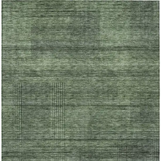 Olive Green And Gray Striped Washable Indoor Outdoor Area Rug Photo 7