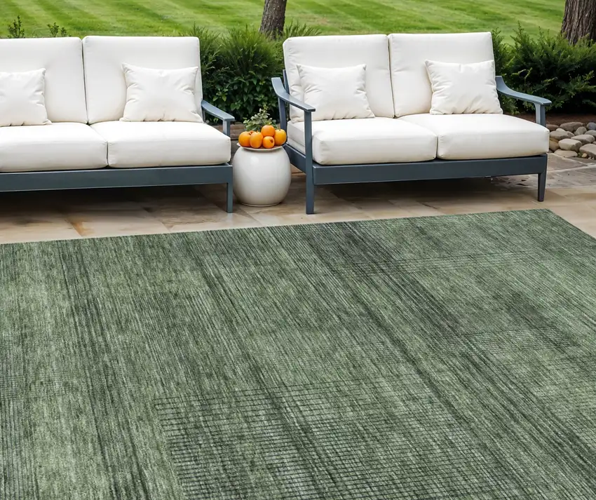 Olive Green And Gray Striped Washable Indoor Outdoor Area Rug Photo 1