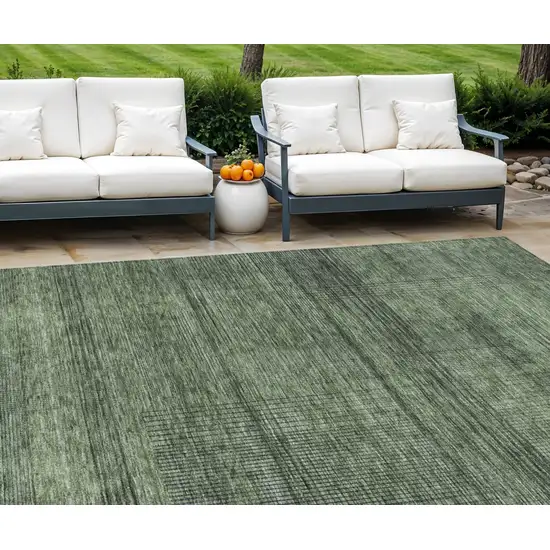 Olive Green And Gray Striped Washable Indoor Outdoor Area Rug Photo 1