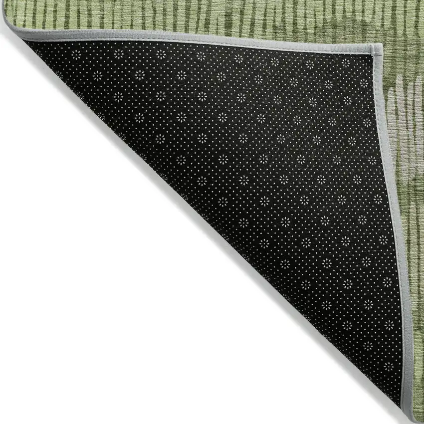 Olive Green And Gray Striped Washable Indoor Outdoor Area Rug Photo 4