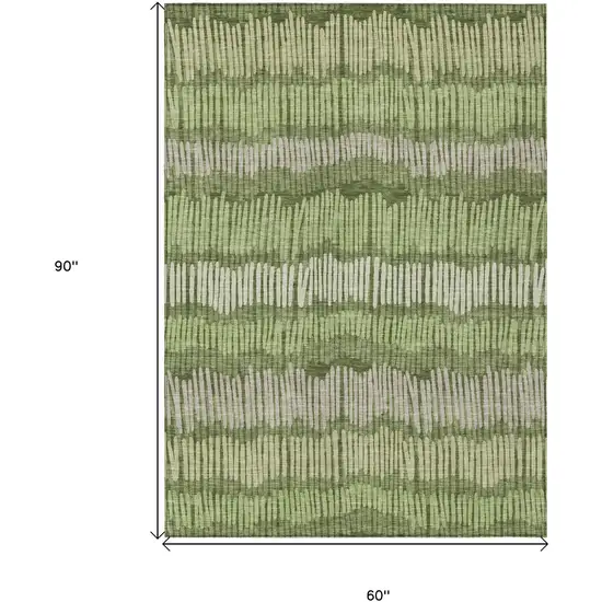 Olive Green And Gray Striped Washable Indoor Outdoor Area Rug Photo 3