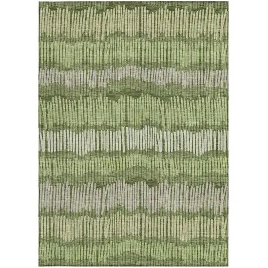 Olive Green And Gray Striped Washable Indoor Outdoor Area Rug Photo 7