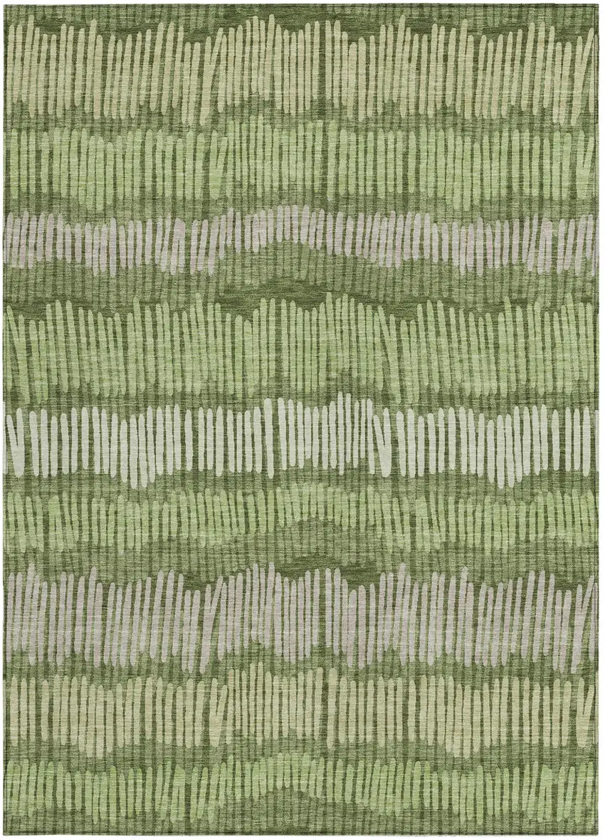Olive Green And Gray Striped Washable Indoor Outdoor Area Rug Photo 7