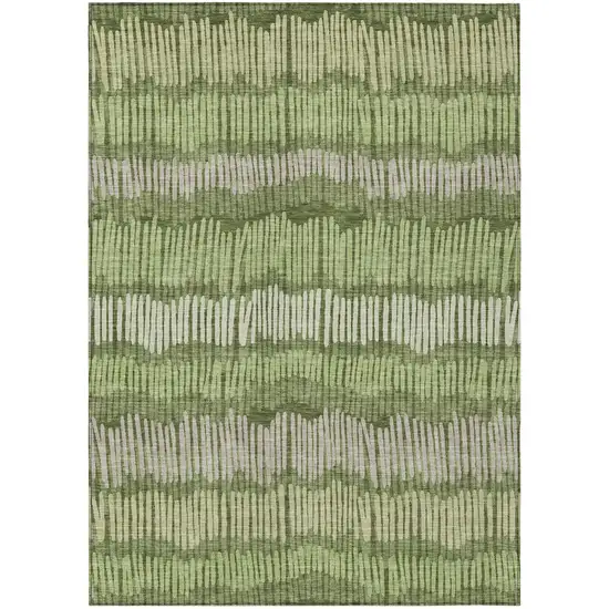 Olive Green And Gray Striped Washable Indoor Outdoor Area Rug Photo 2