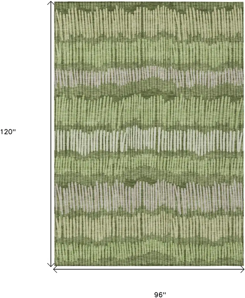 Olive Green And Gray Striped Washable Indoor Outdoor Area Rug Photo 3