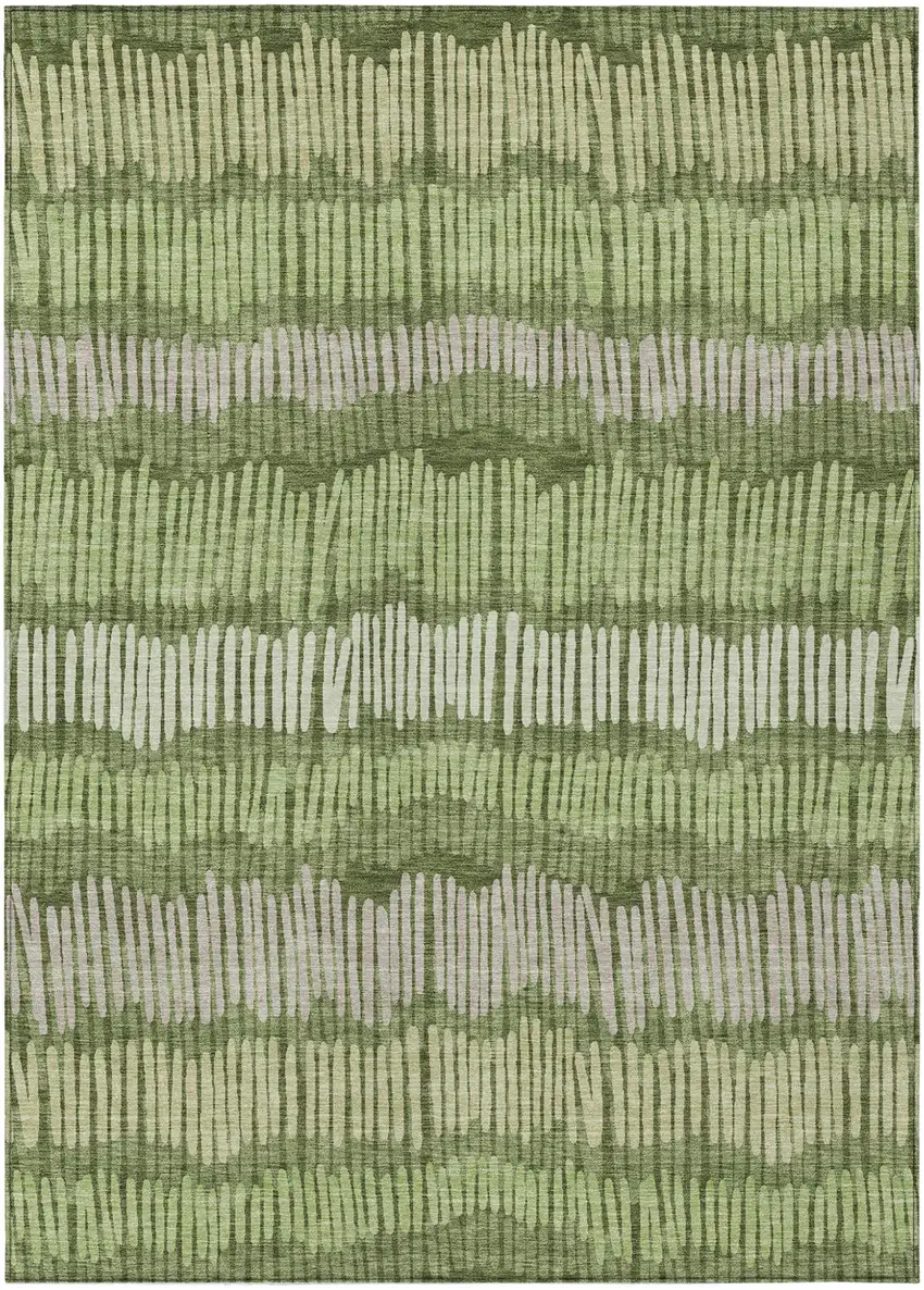 Olive Green And Gray Striped Washable Indoor Outdoor Area Rug Photo 2