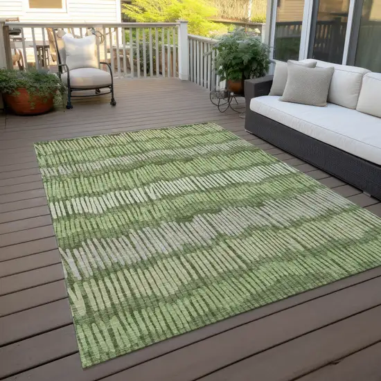 Olive Green And Gray Striped Washable Indoor Outdoor Area Rug Photo 8