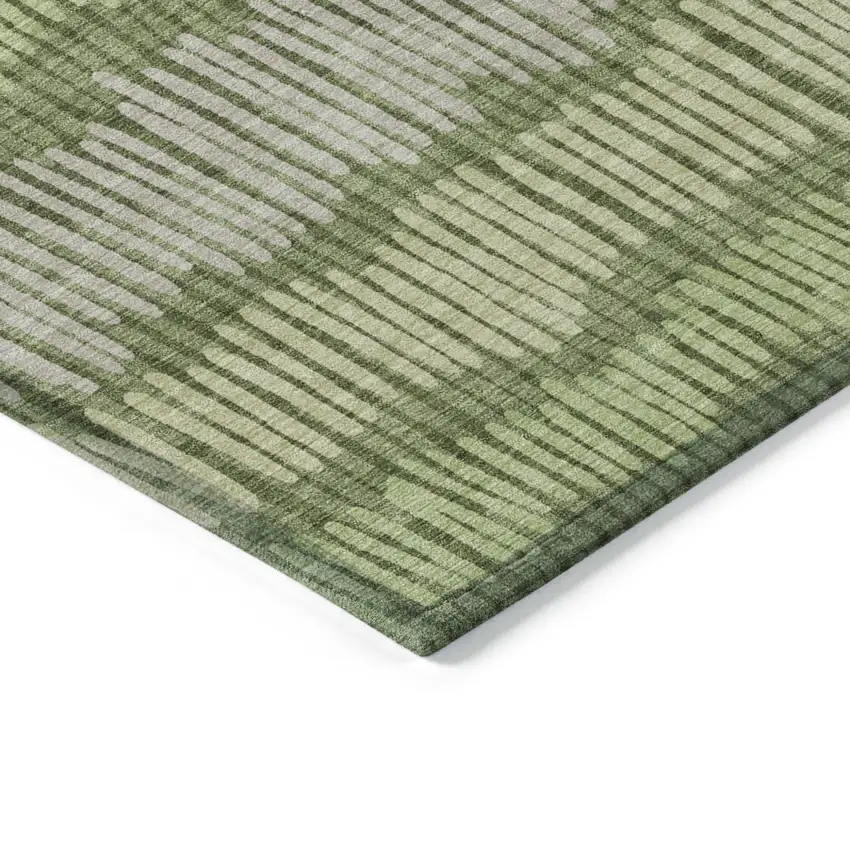 Olive Green And Gray Striped Washable Indoor Outdoor Area Rug Photo 5