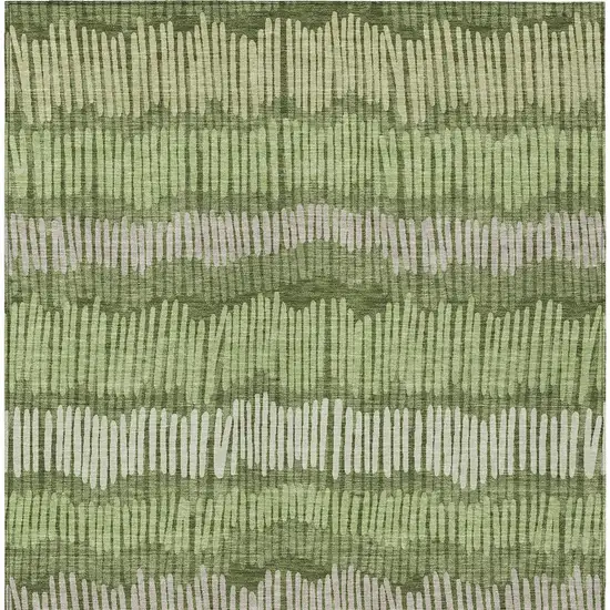 Olive Green And Gray Striped Washable Indoor Outdoor Area Rug Photo 7