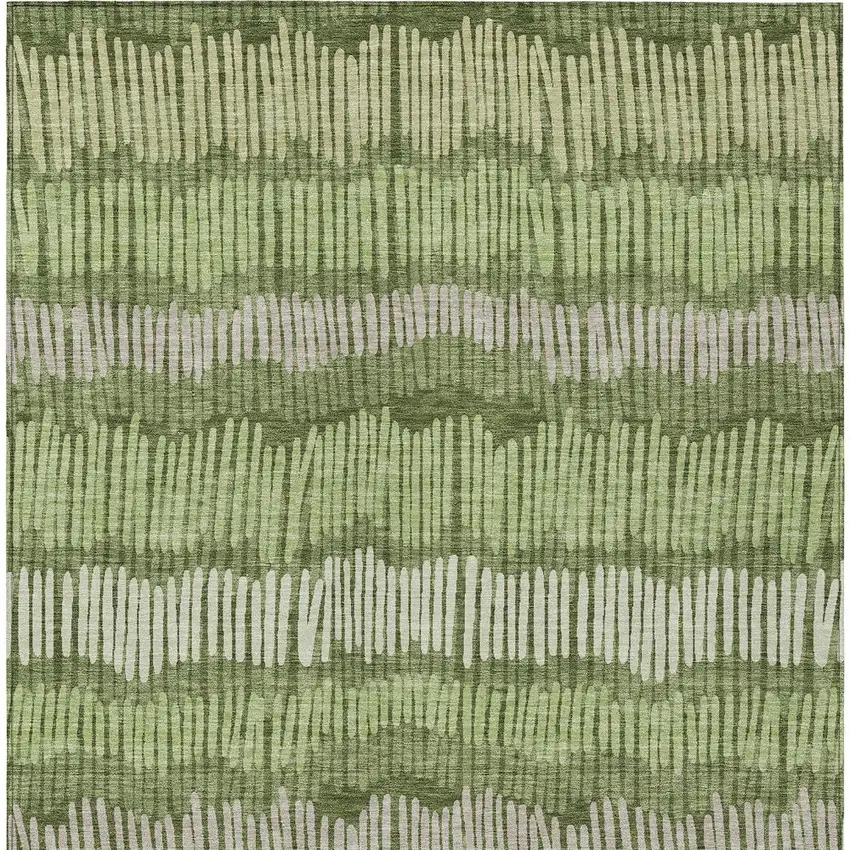 Olive Green And Gray Striped Washable Indoor Outdoor Area Rug Photo 7