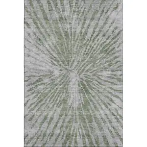 Photo of Olive Green And Gray Zebra Print Washable Area Rug With UV Protection