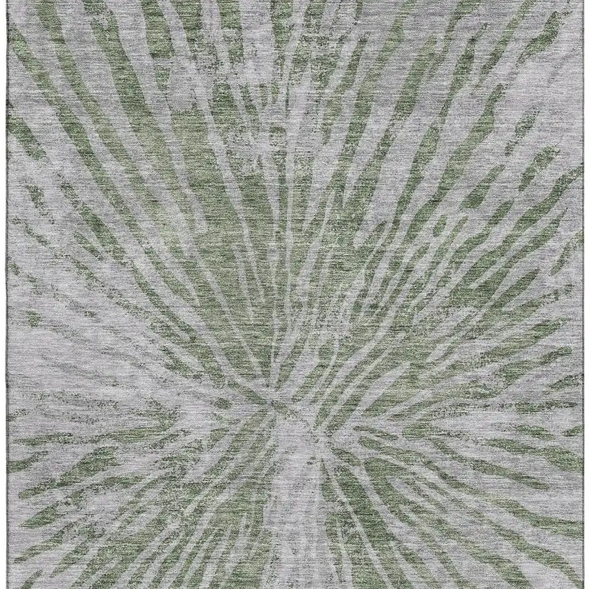 Olive Green And Gray Zebra Print Washable Area Rug With UV Protection Photo 4