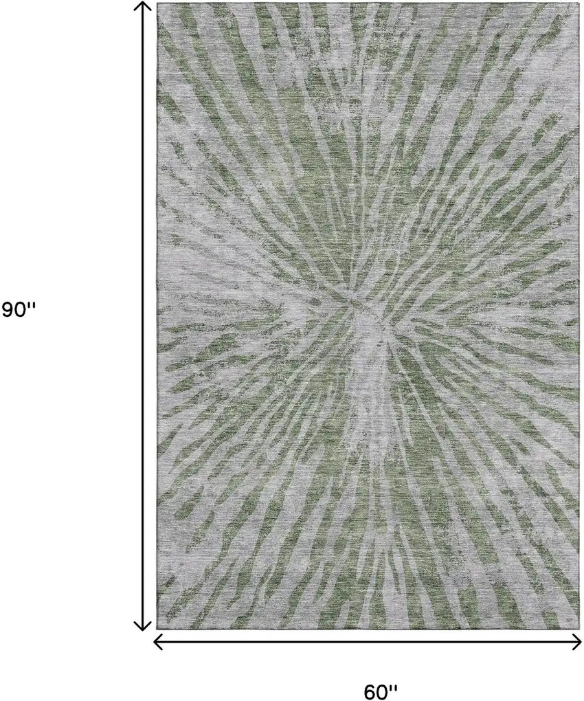Olive Green And Gray Zebra Print Washable Area Rug With UV Protection Photo 3