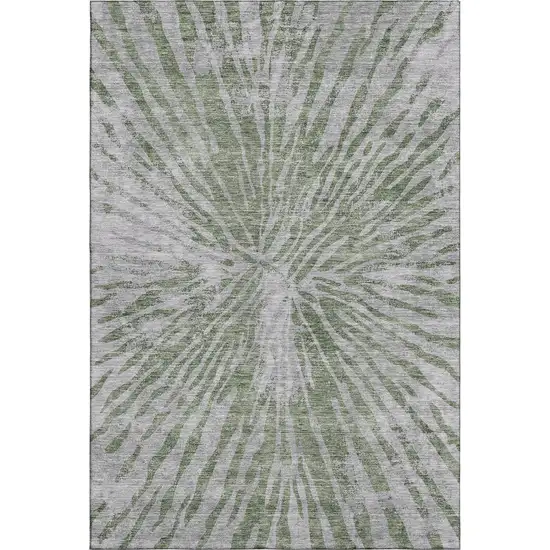 Olive Green And Gray Zebra Print Washable Area Rug With UV Protection Photo 1