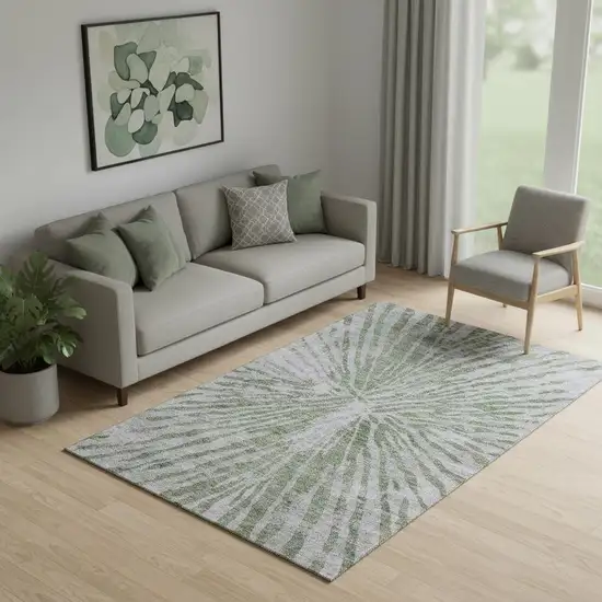 Olive Green And Gray Zebra Print Washable Area Rug With UV Protection Photo 1